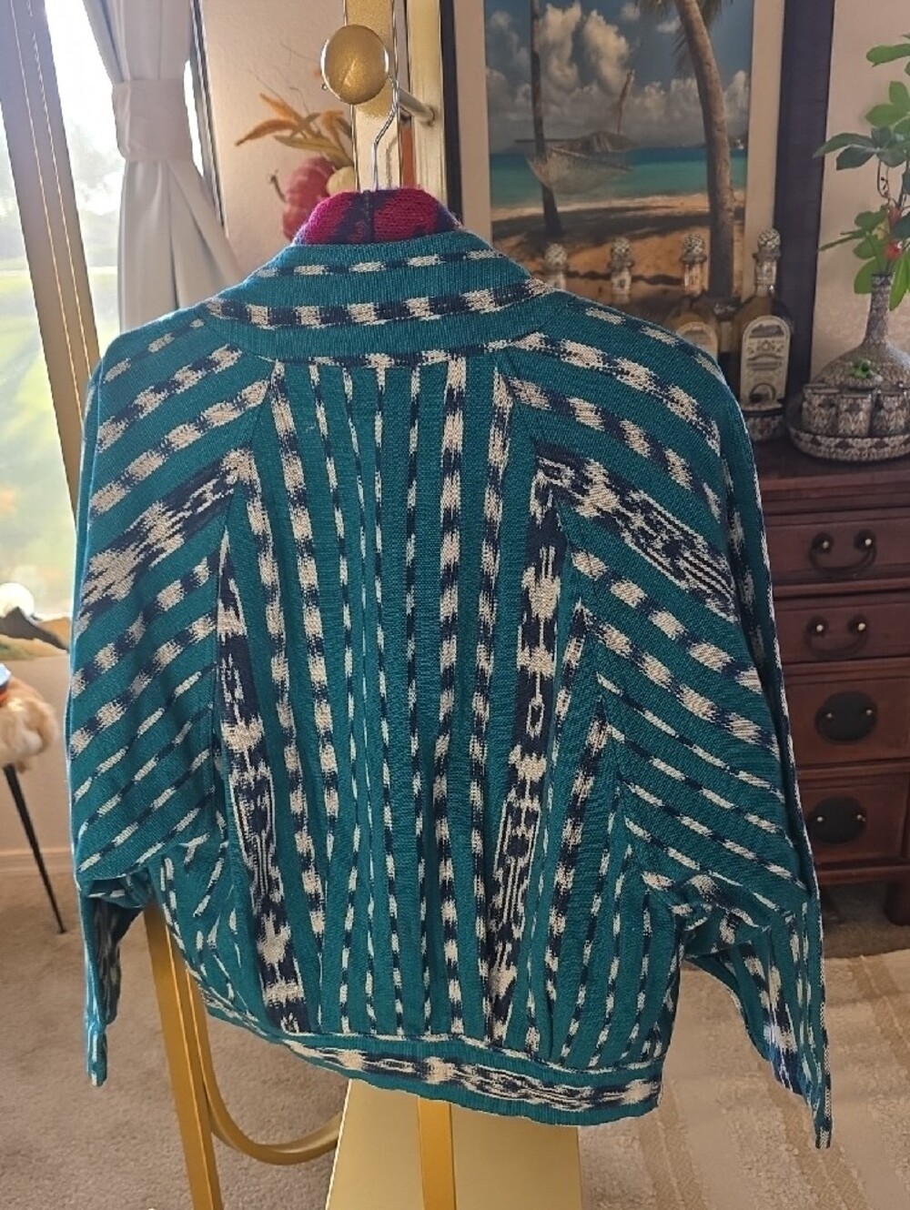 Multi Color Southwestern Aztec Open Front Jacket Wool 2 Button Vest Medium - Picture 4 of 13